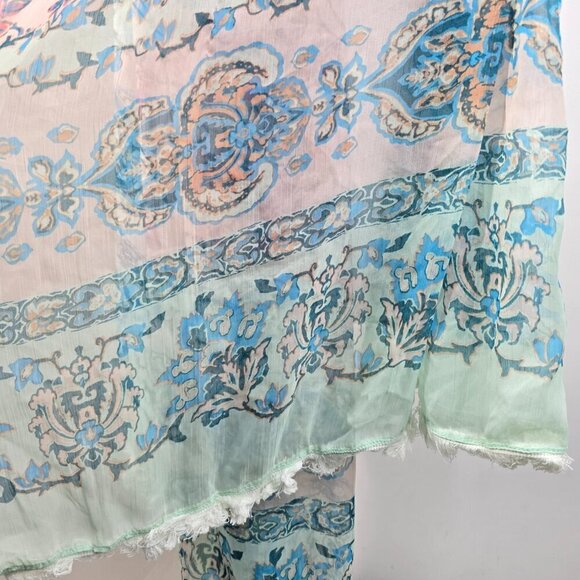 BCBGeneration Blue Pink Floral Tassel Long Wrap Scarf - Picture 3 of 6